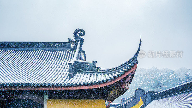 Chinese ancient architecture in snow